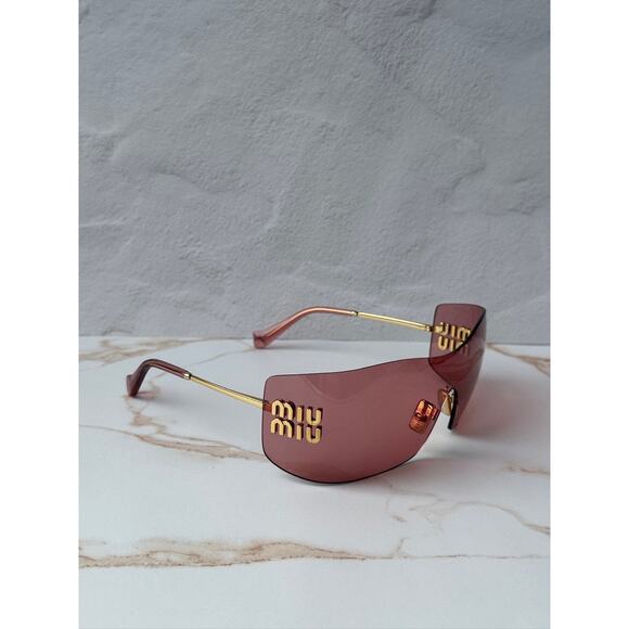 NEW Miu Miu MU B53 Mask Sunglasses in Gold Red $632 main image 5